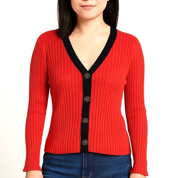 Cable & Gauge Red Button Down Cardigan - Picture 1 of 6
